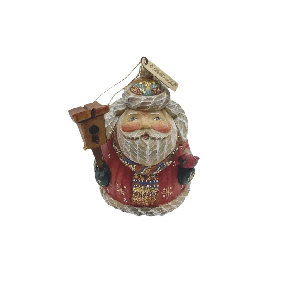 G. DEBREKHT Santa Claus Ornament Polystone Birdhouse Cardinal Bird Christmas 3"